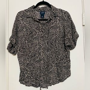 Daytrip Paisley Tie Front Blouse Black/Cream XS